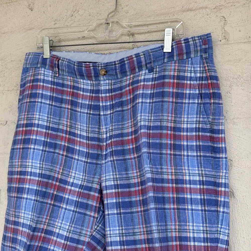 Peter Millar Men’s Red/Blue Plaid Linen Golf Shorts Waist 36